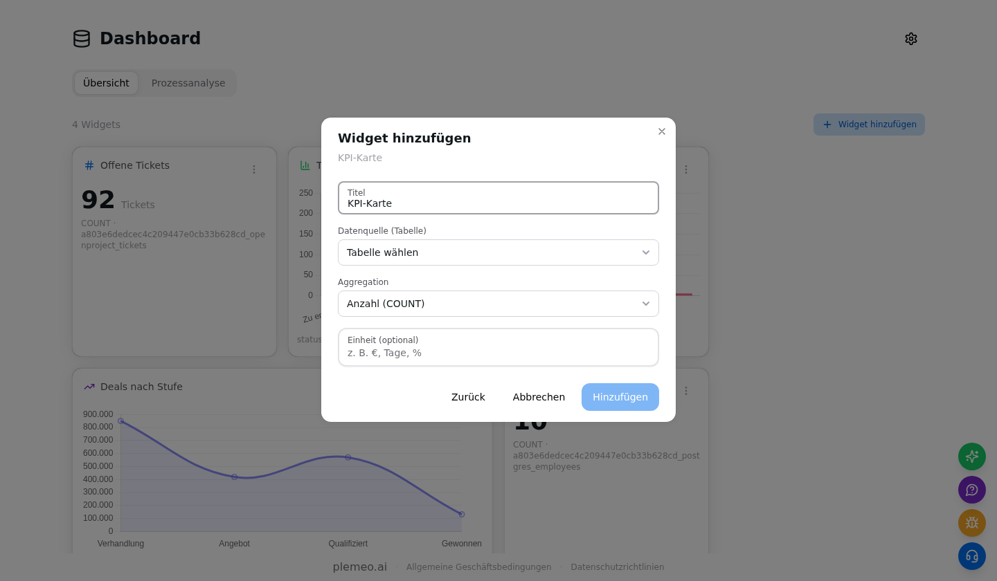 Widget configuration step with KPI settings