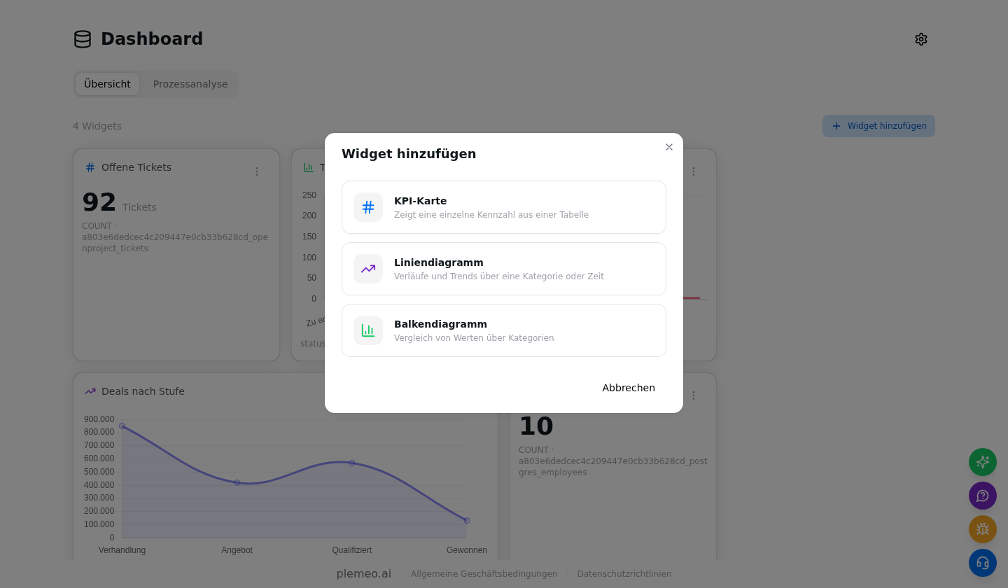 Widget type selector